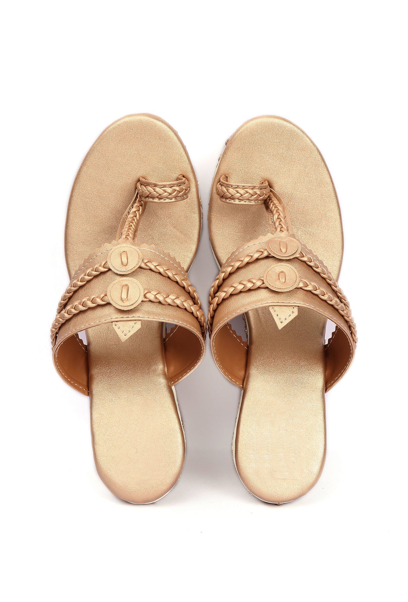 Varnika Golden Hand Embroidered Braided One Toe Wedges