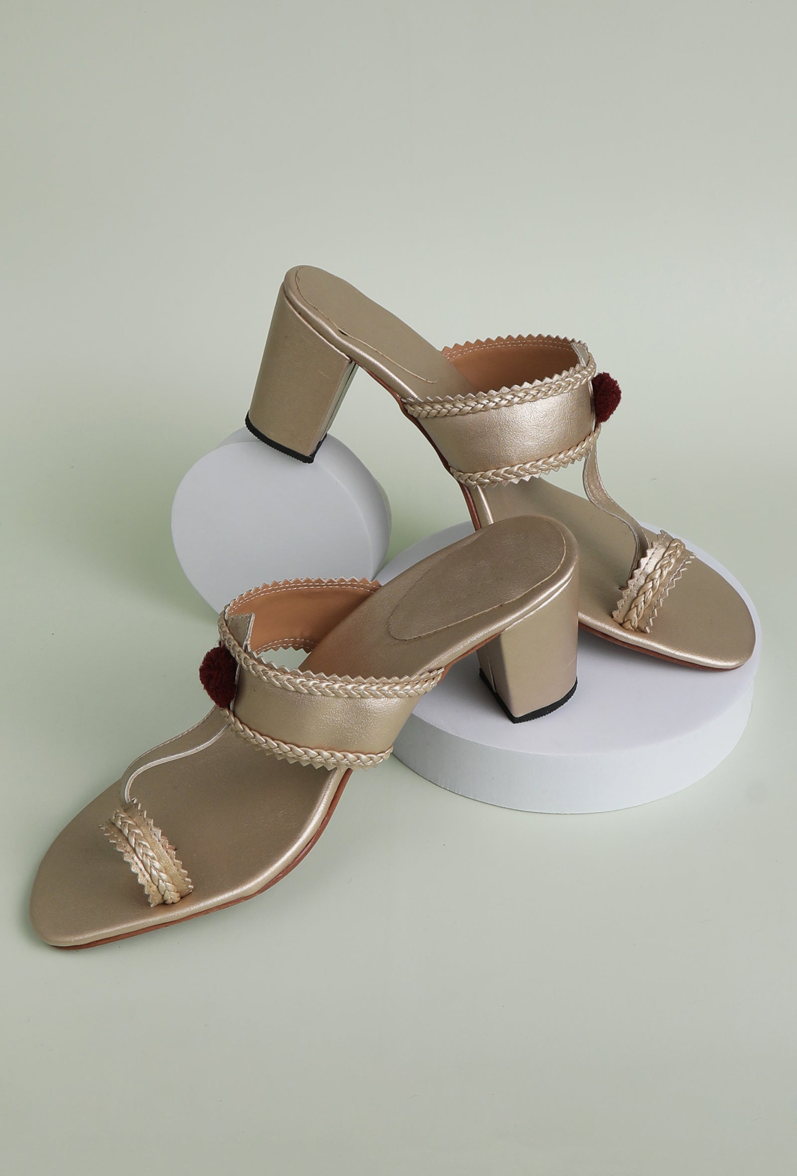 Golden Cruelty-Free Leather Heeled Sandals