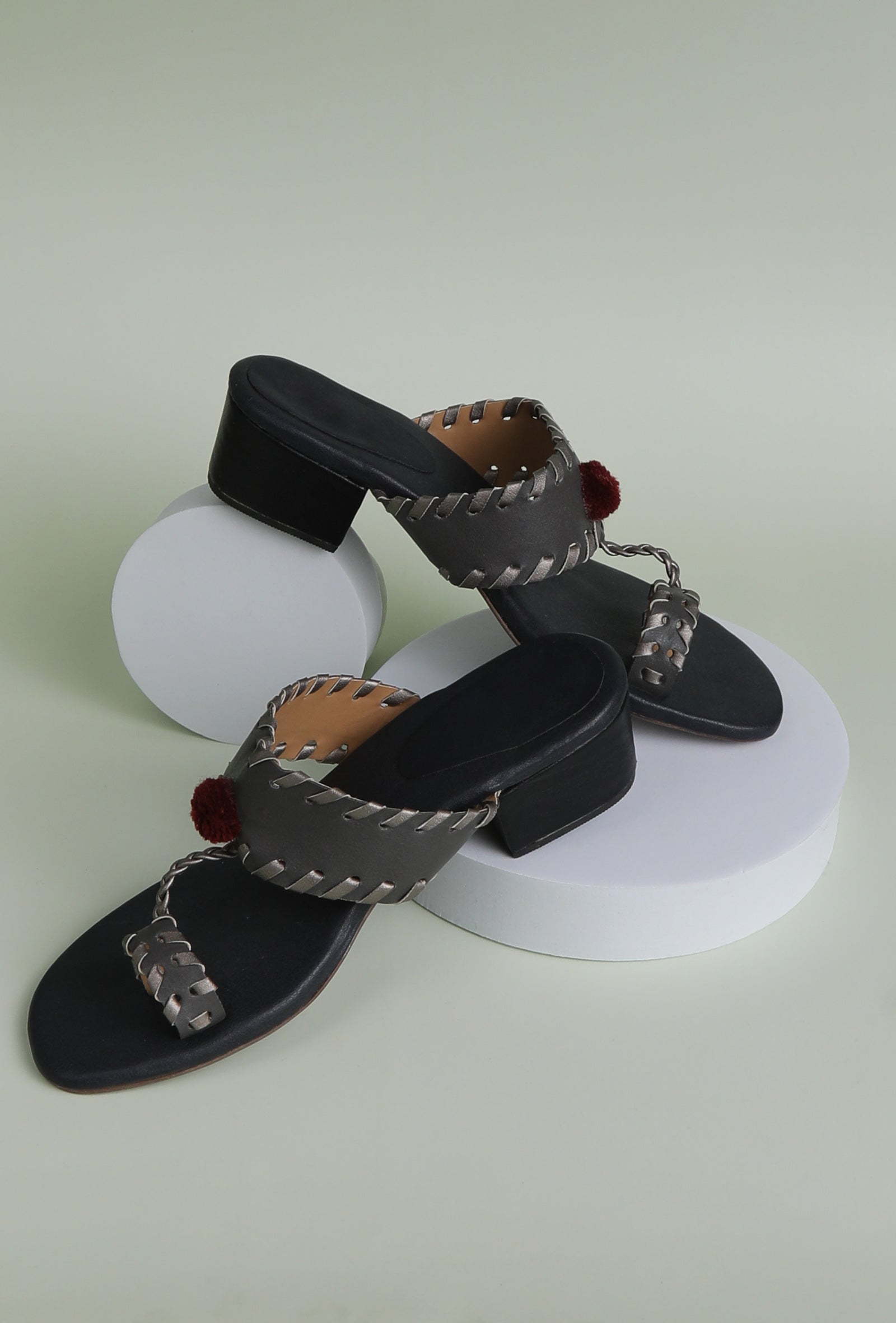 Grey Cruelty Free Heels with Pom Poms