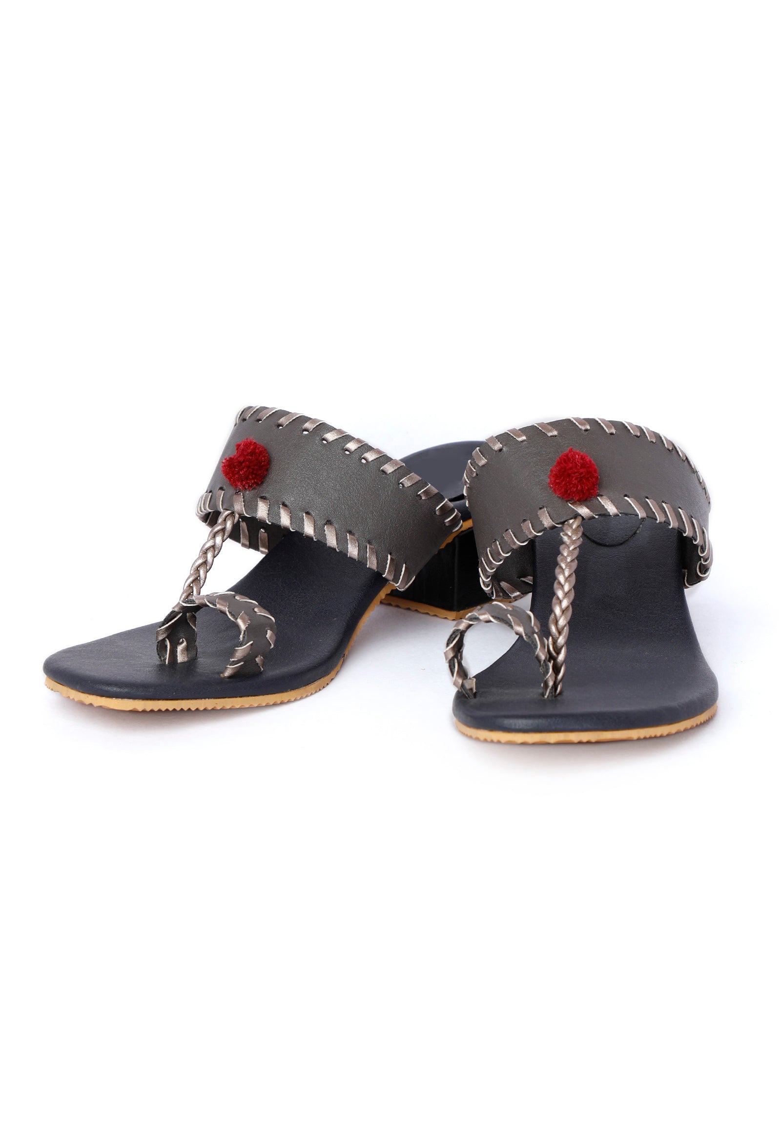 Grey Cruelty Free Heels with Pom Poms