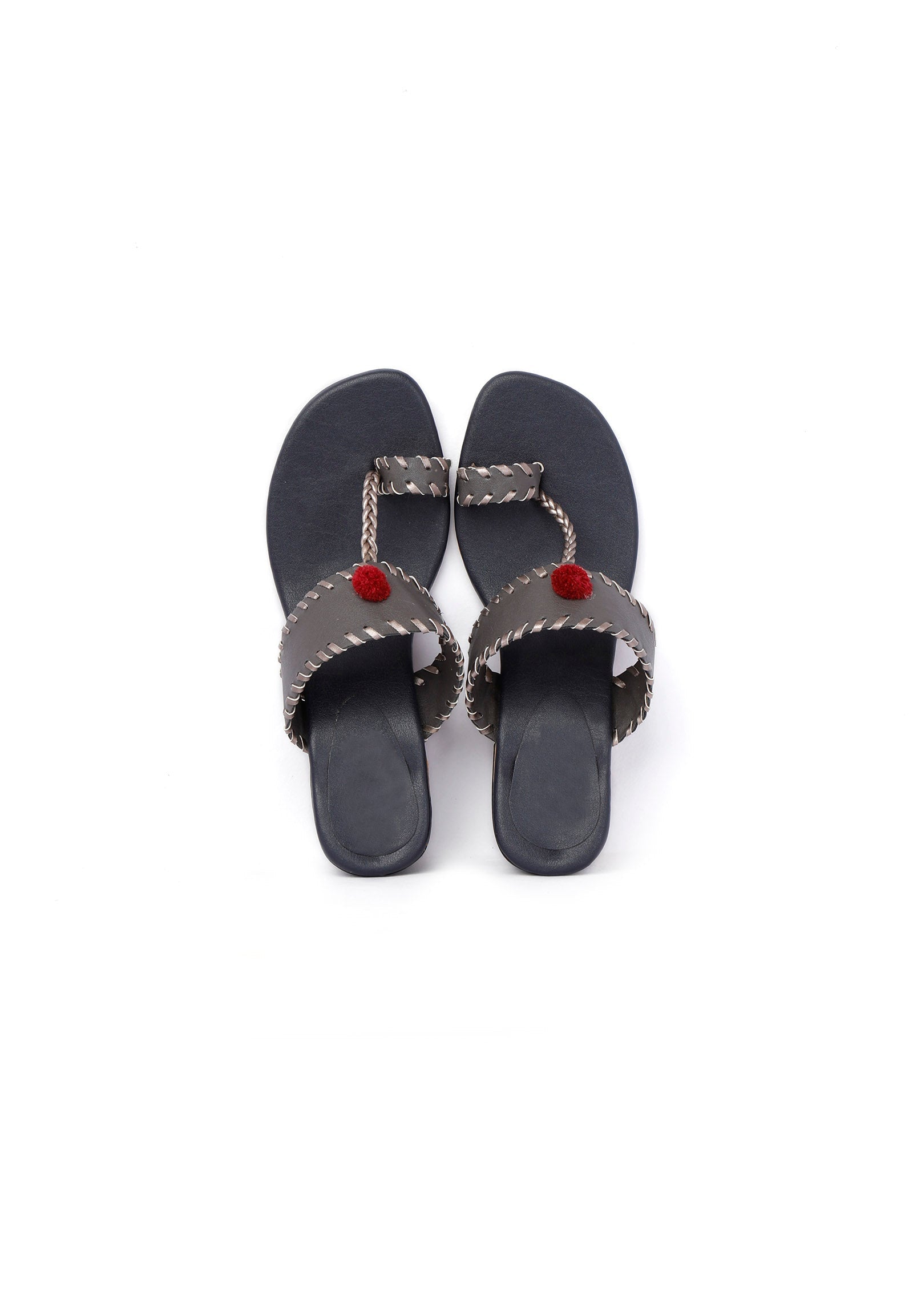 Grey Cruelty Free Heels with Pom Poms