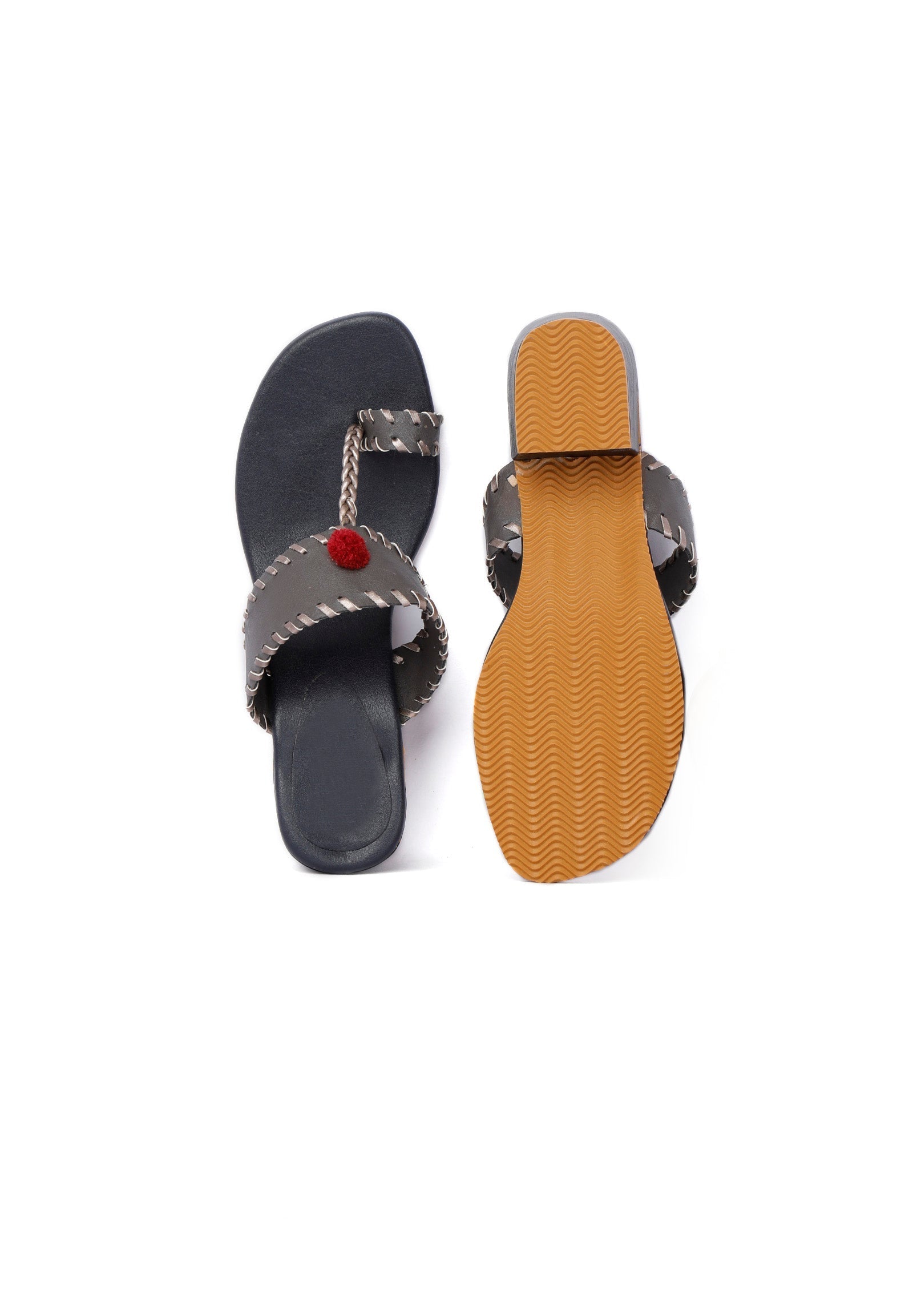 Grey Cruelty Free Heels with Pom Poms