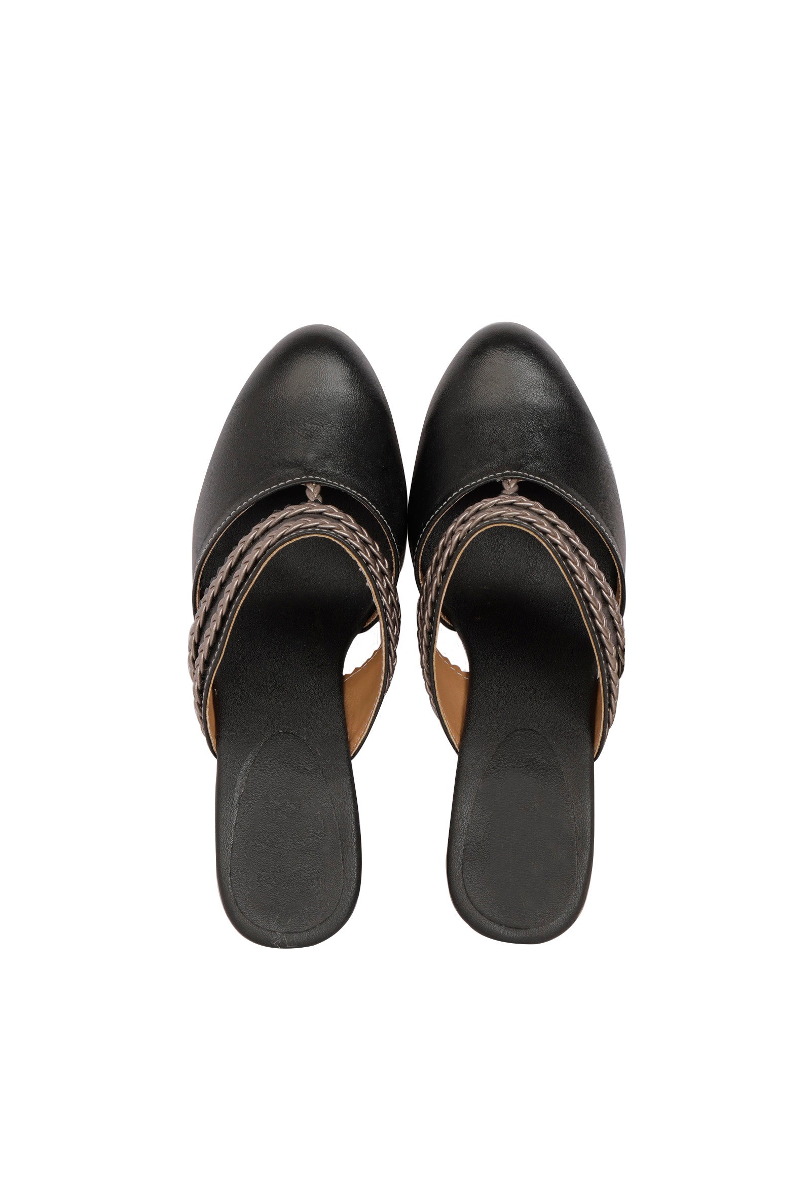 Black Chandini Braided Block Heels