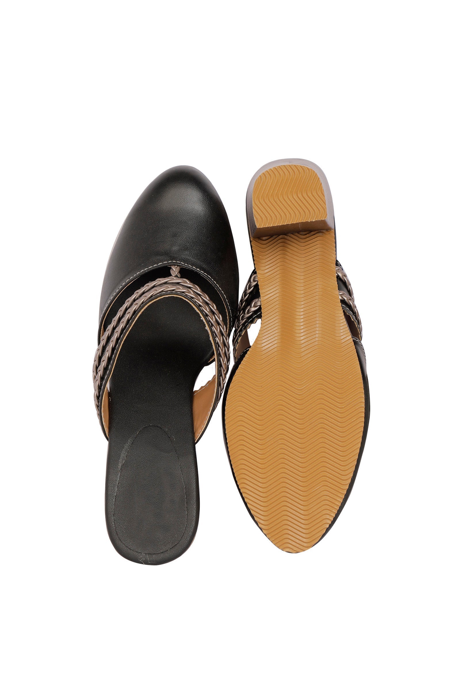 Black Chandini Braided Block Heels